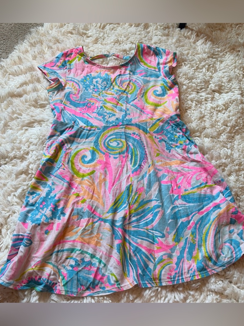 Lilly Pulitzer Pink, Blue & Green Swirl Print Casual Dress